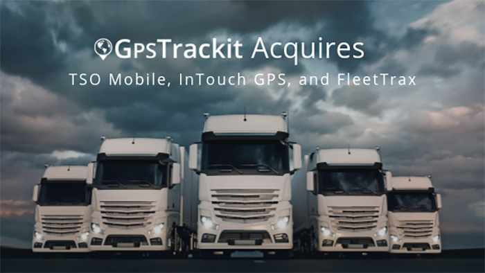 GPS Trackit Acquires TSO Mobile, InTouch GPS, and FleetTrax, picture of 5 white semi trucks